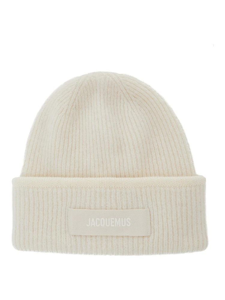 Hat Le Bonnet Gros Grain with logo patch on the front and ribbed knit in white men