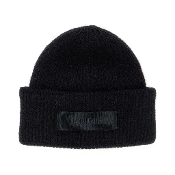 Hat Le Bonnet Gros Grain with logo patch and ribbed knit in black wool blend for men
