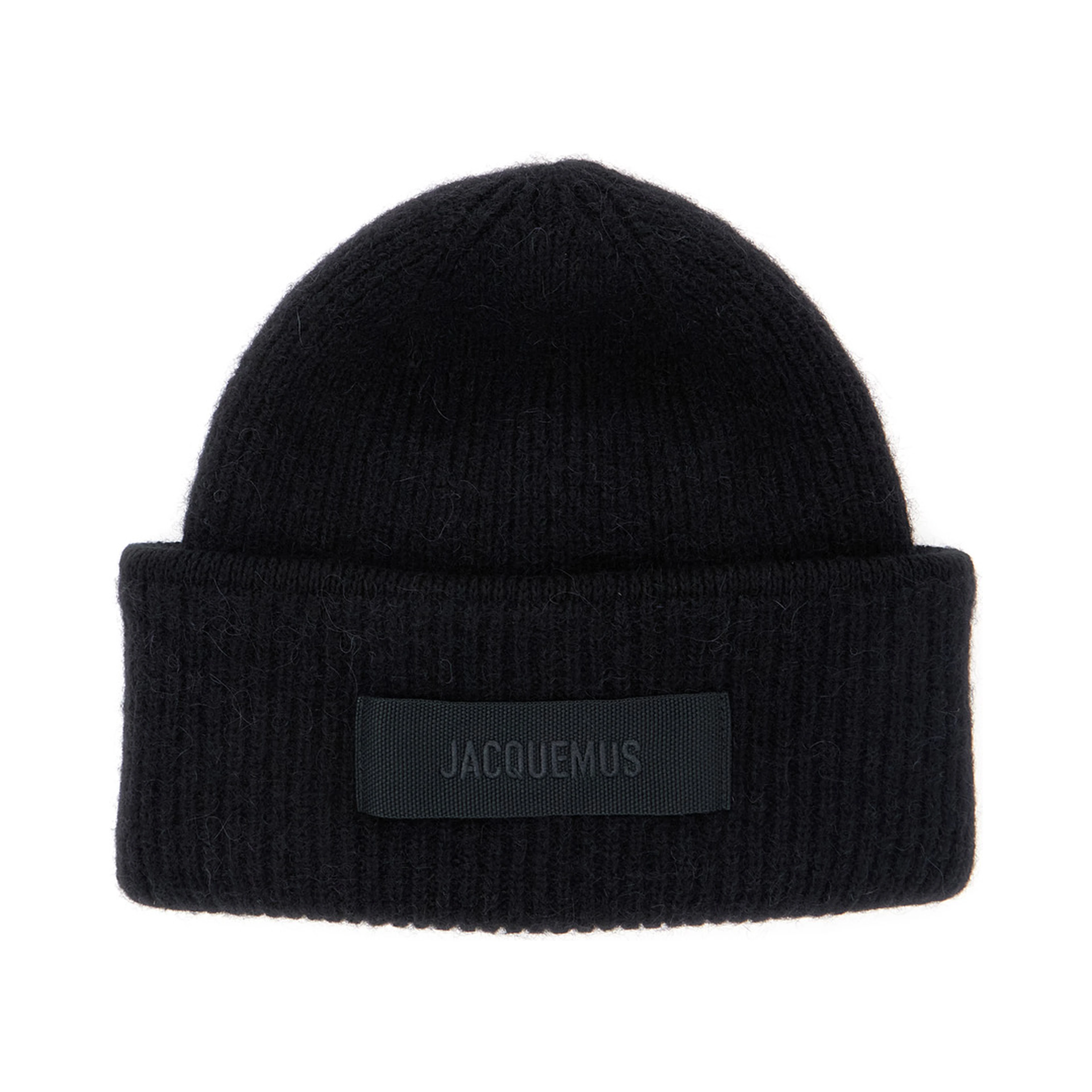 Hat Le Bonnet Gros Grain with logo patch and ribbed knit in black wool blend for men