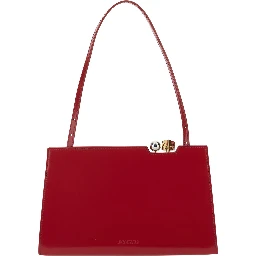Le Salon Red Handbag with Gold and Silver Charm in Leather for Women
