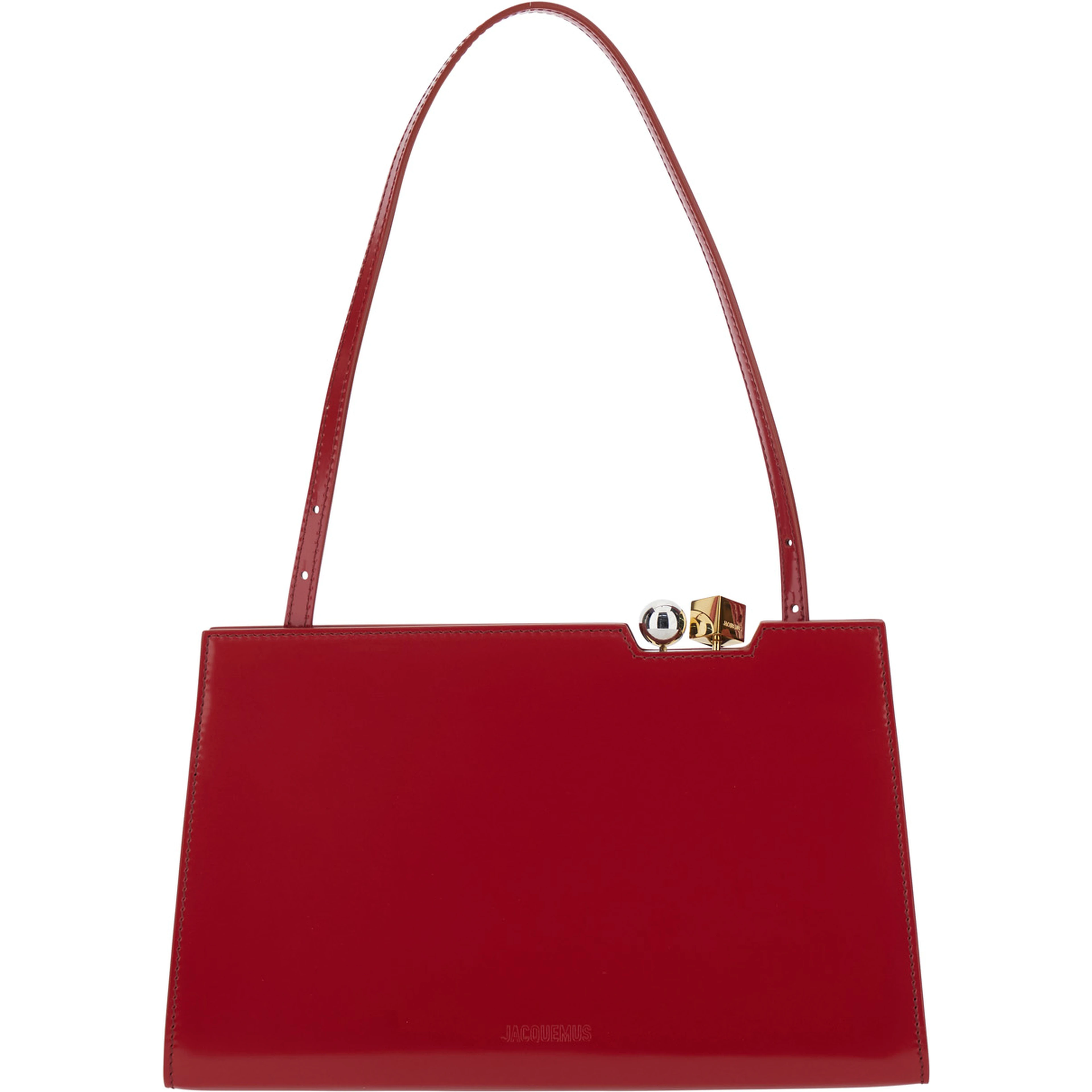 Le Salon Red Handbag with Gold and Silver Charm in Leather for Women
