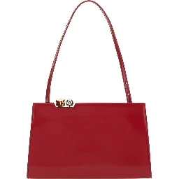 Le Salon Red Handbag with Gold and Silver Charm in Leather for Women