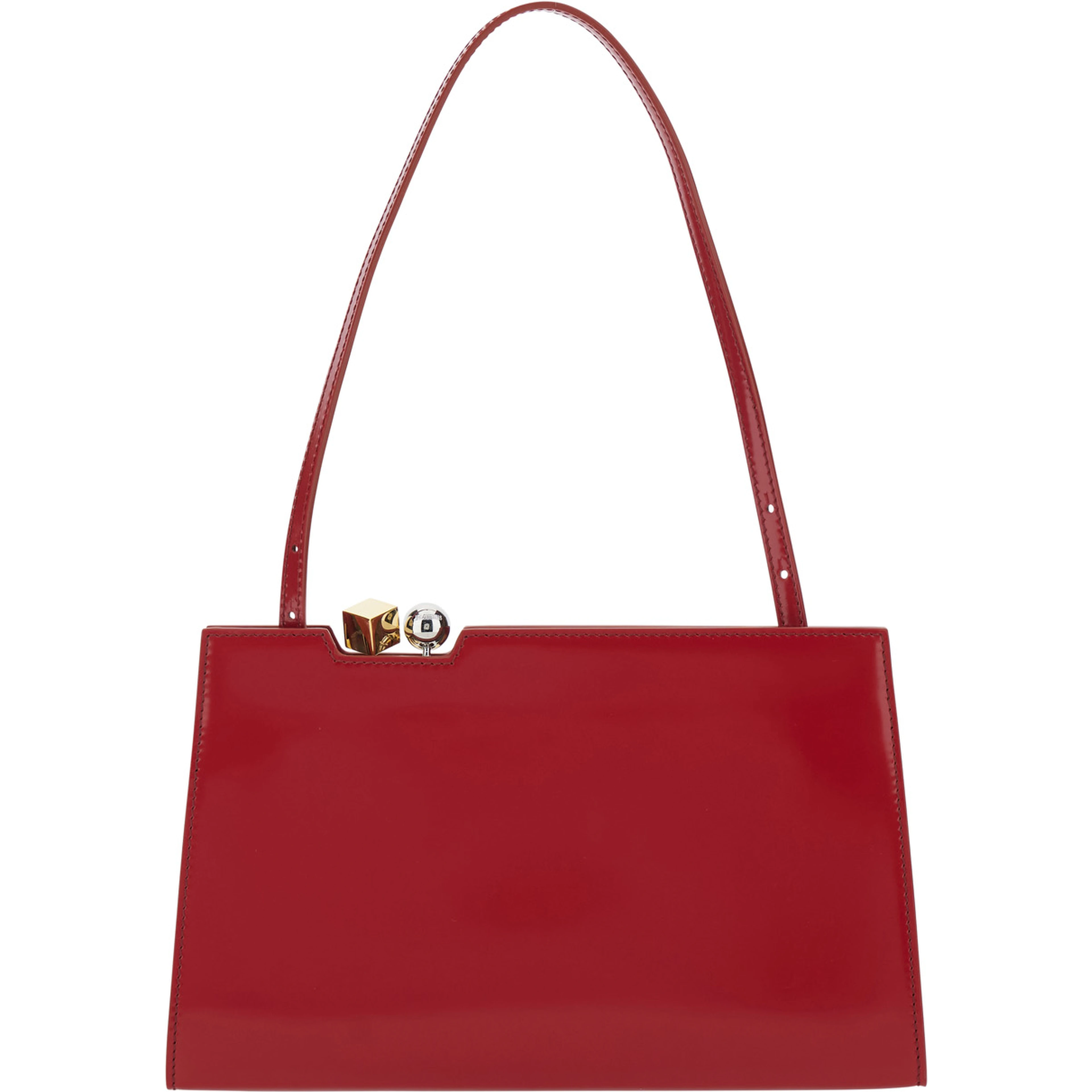 Le Salon Red Handbag with Gold and Silver Charm in Leather for Women