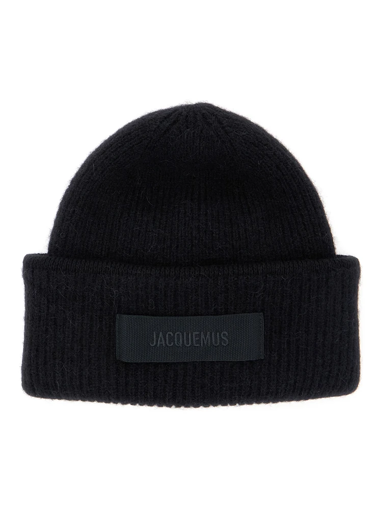 LE BONNET GROS GRAIN is a hat with a gros grain brim made of black unisex alpaca, nylon, and merino wool