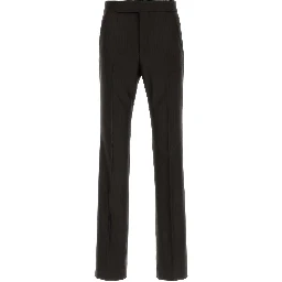 BROKEN TWILL SATIN STRIPE FLAT FRONT STRAIGHT PANT