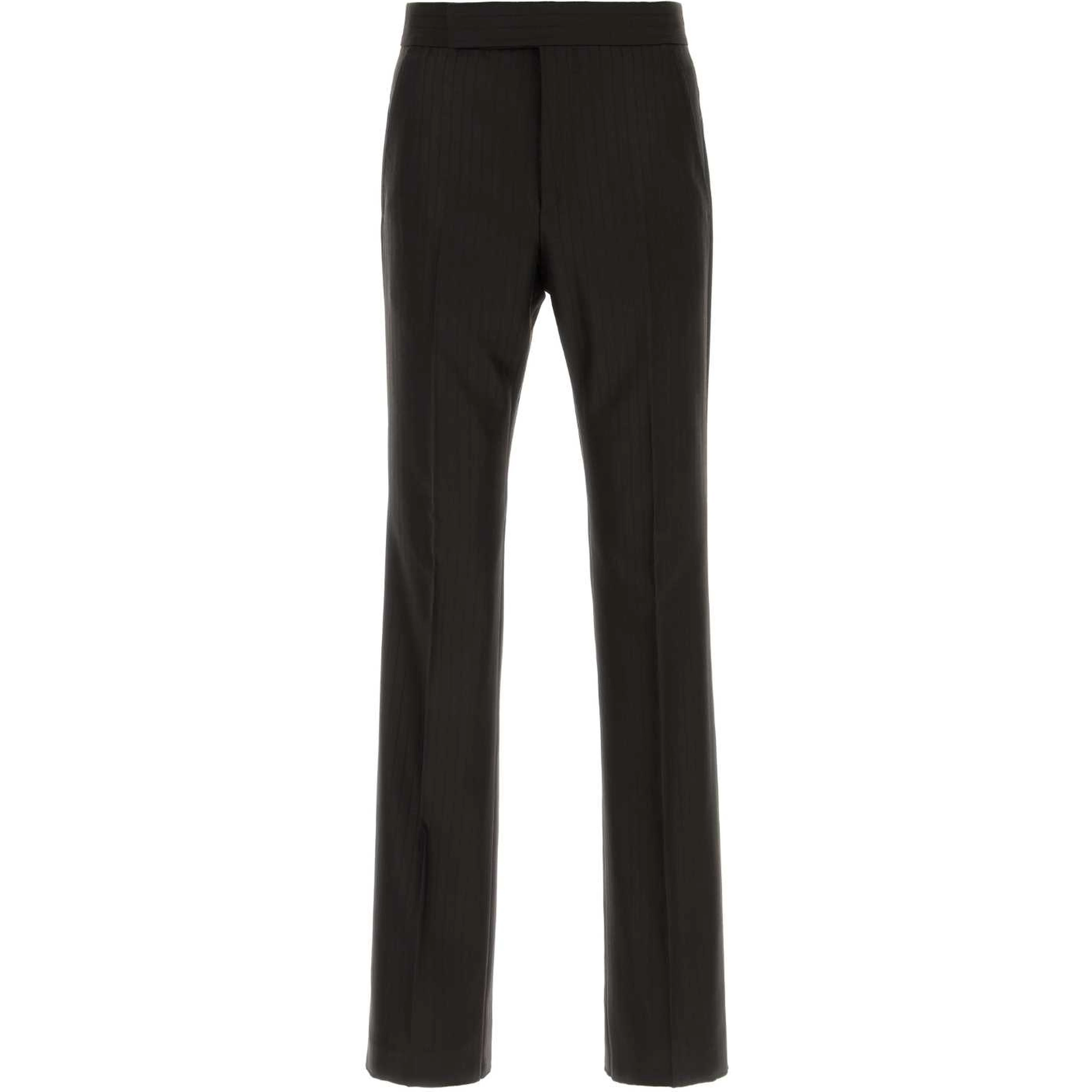 BROKEN TWILL SATIN STRIPE FLAT FRONT STRAIGHT PANT