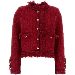 RED FRAYED KNIT JACKET