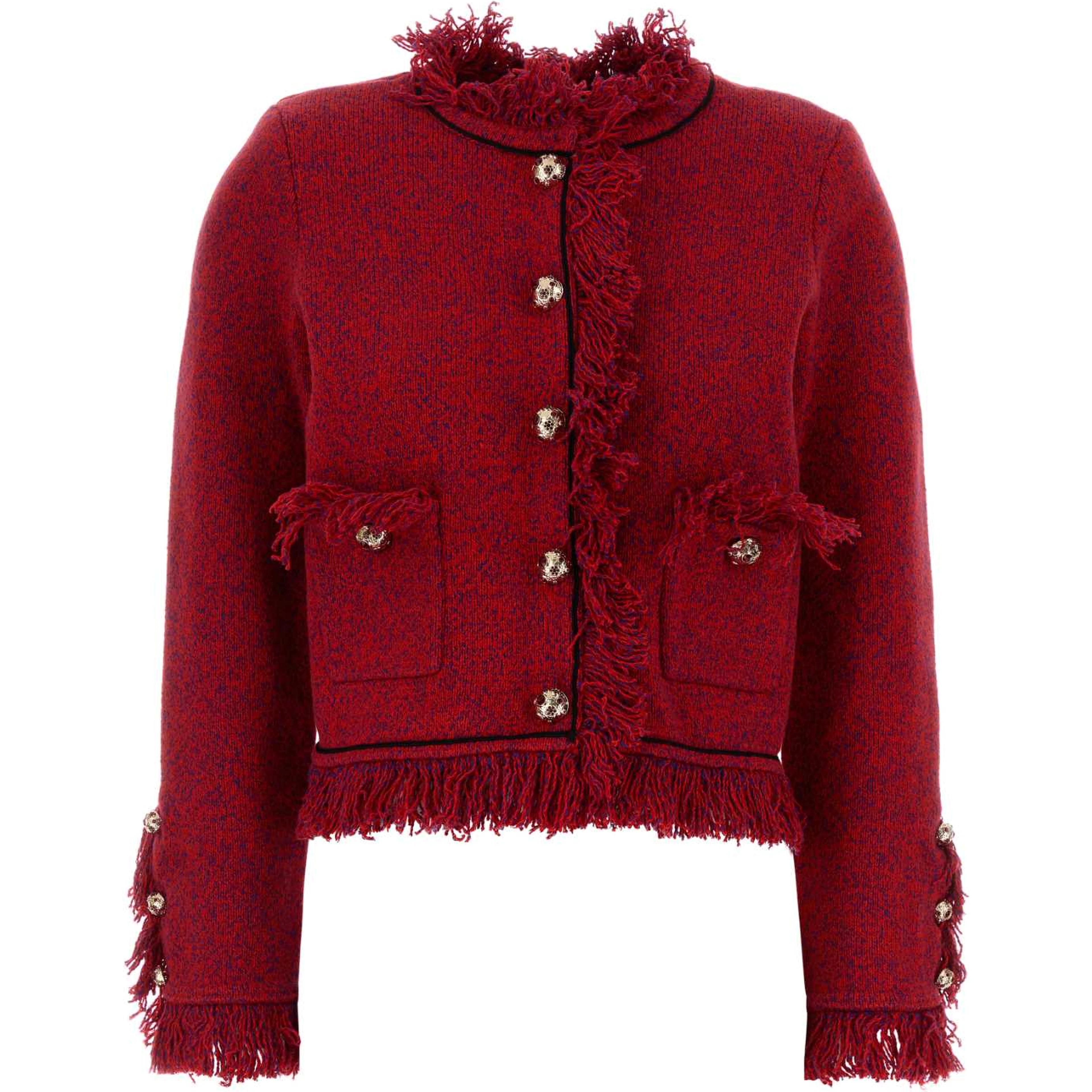 RED FRAYED KNIT JACKET