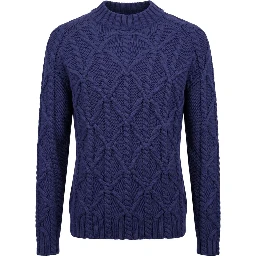 Blue Cotton Men Sweater