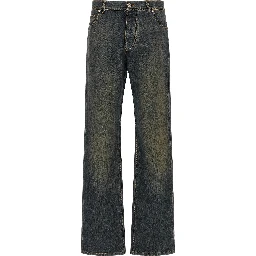 Blue Cotton Straight-Leg Jeans