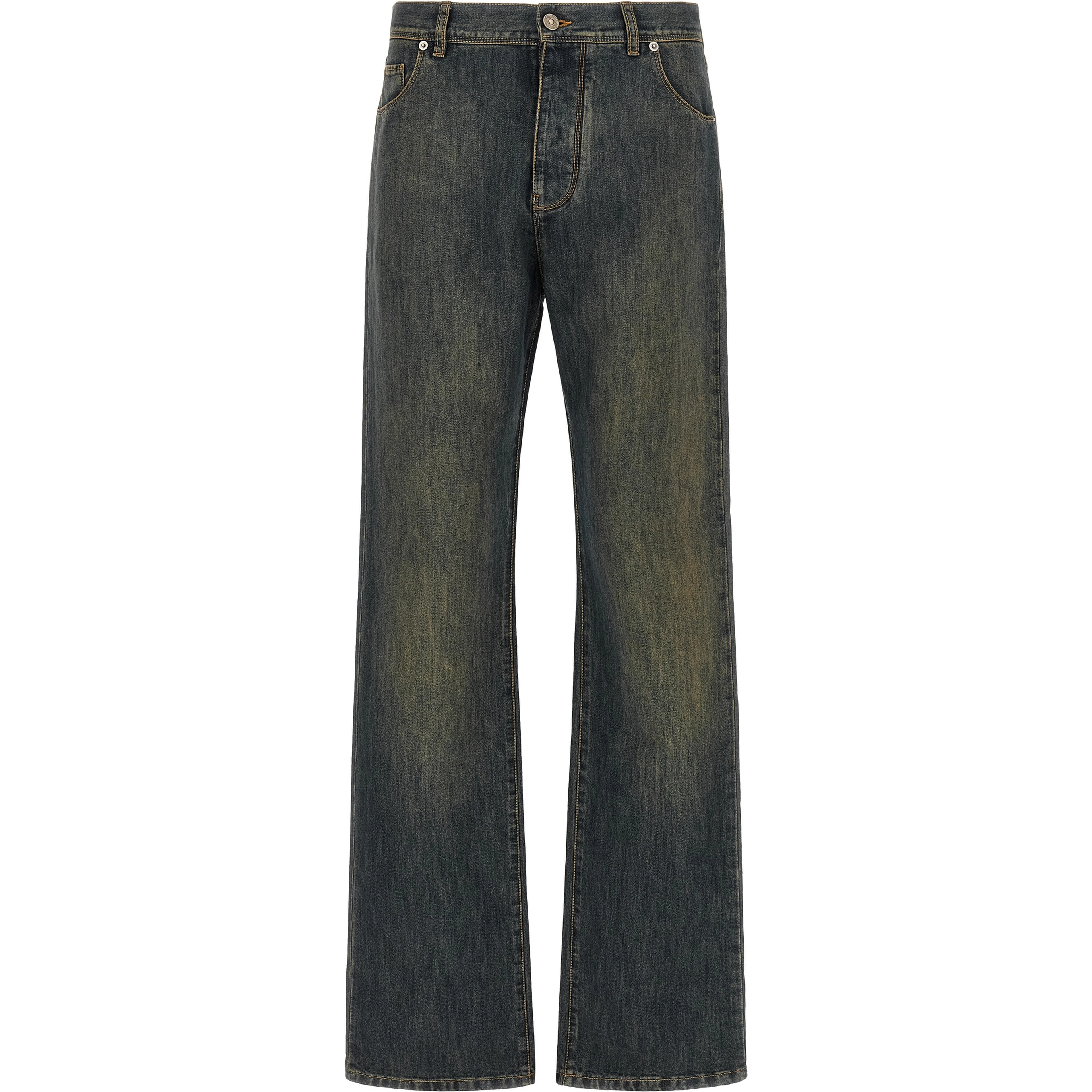 Blue Cotton Straight-Leg Jeans