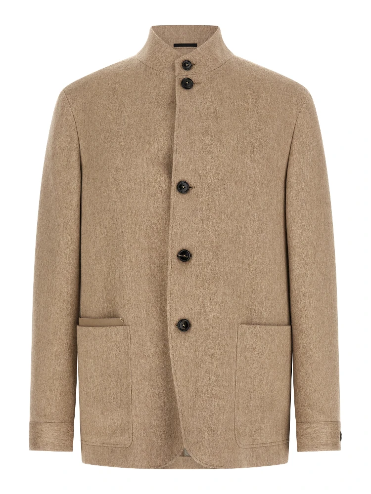 Beige Cashmere Full-Length Jacket