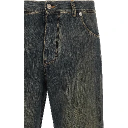 Blue Cotton Straight-Leg Jeans