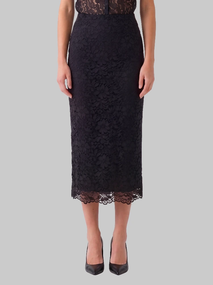 Black lace midi skirt