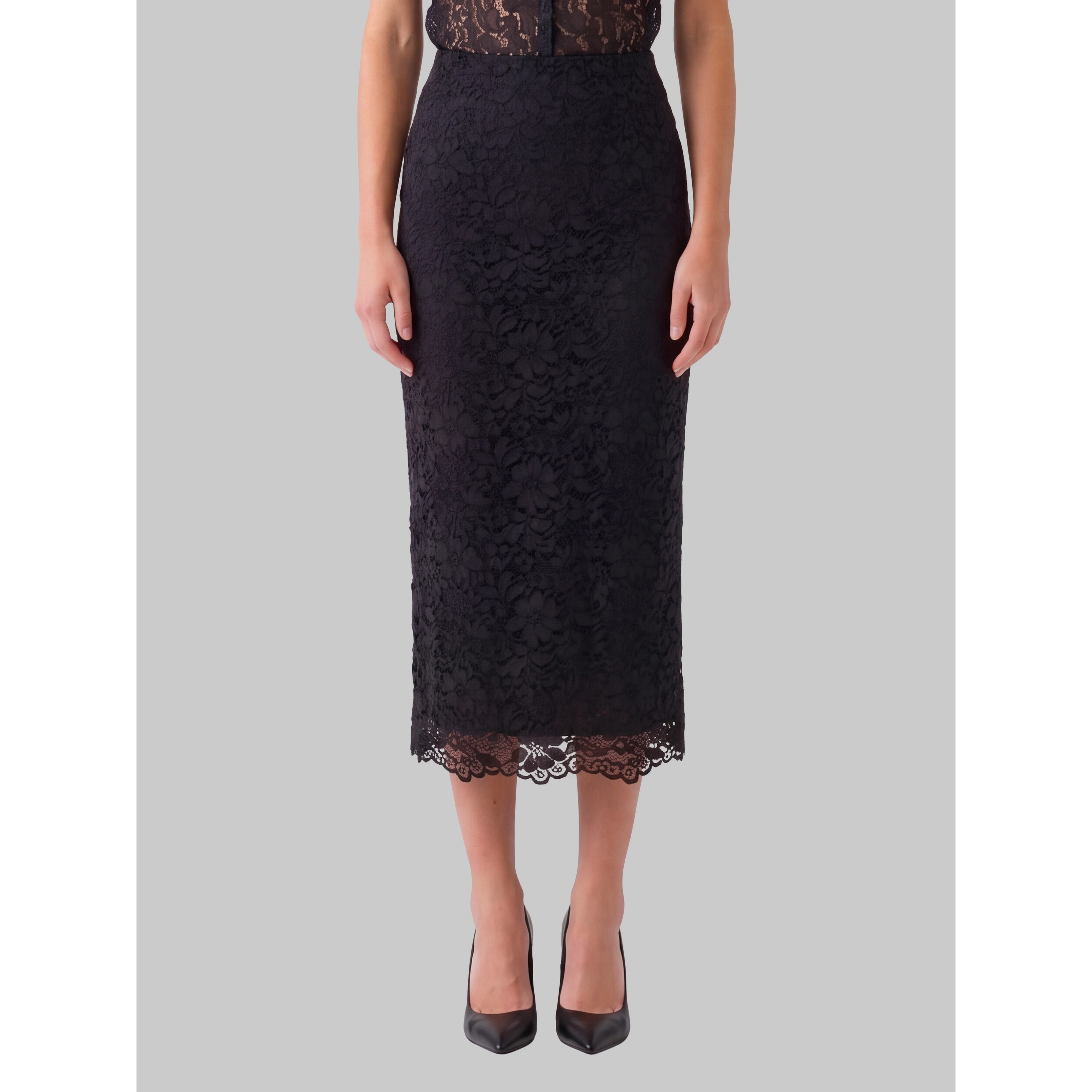 Black lace midi skirt