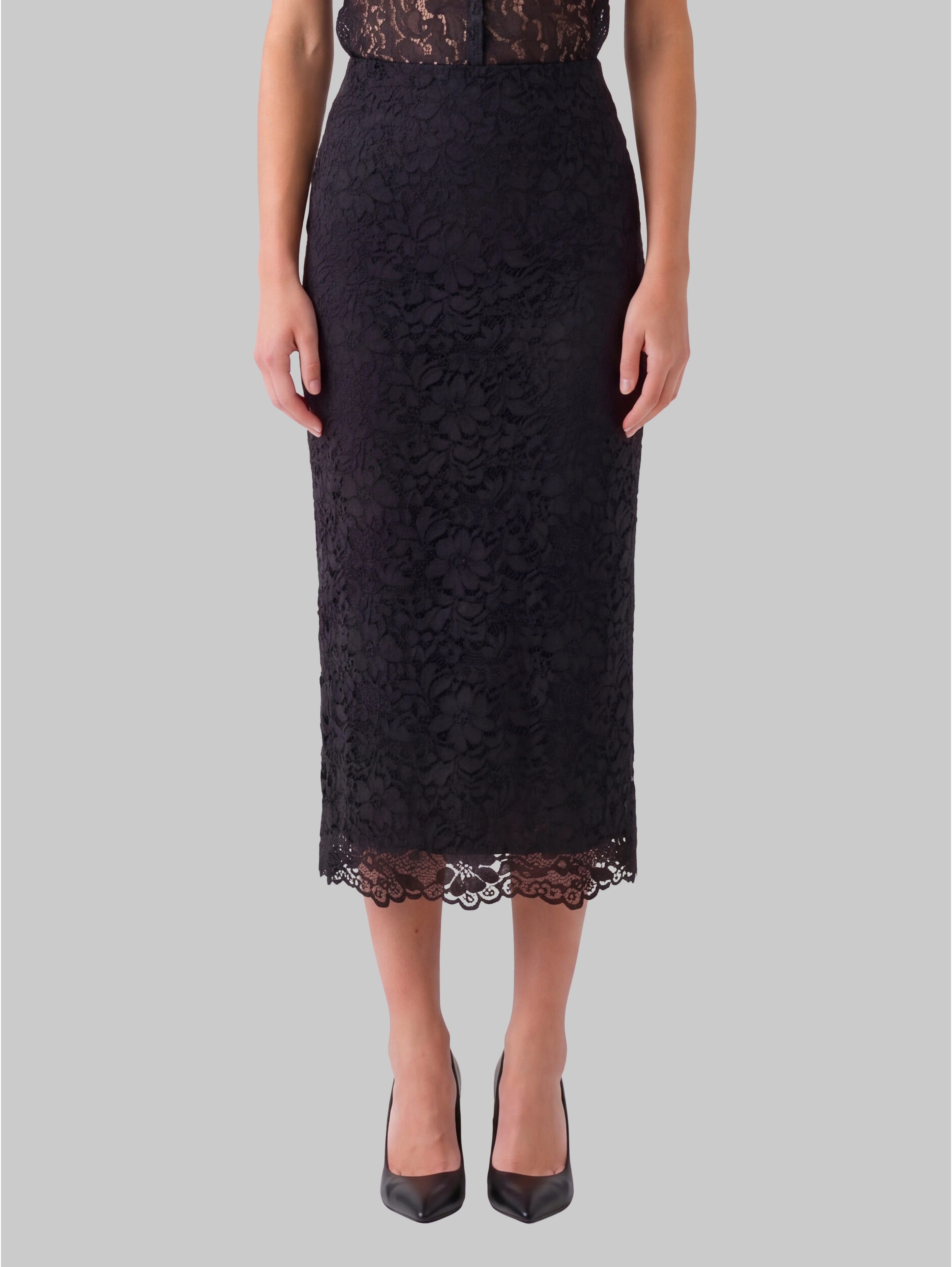 Black lace midi skirt