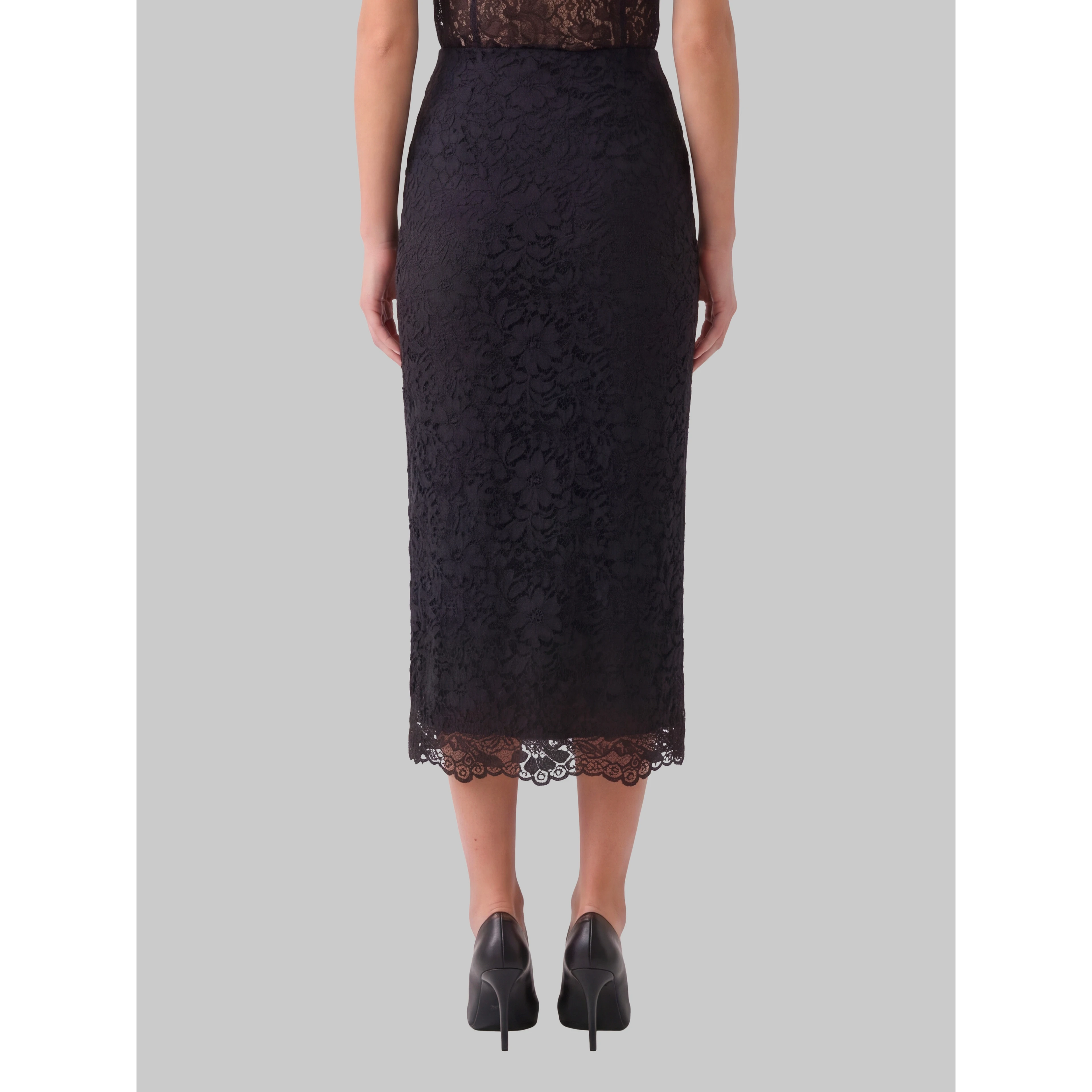 Black lace midi skirt