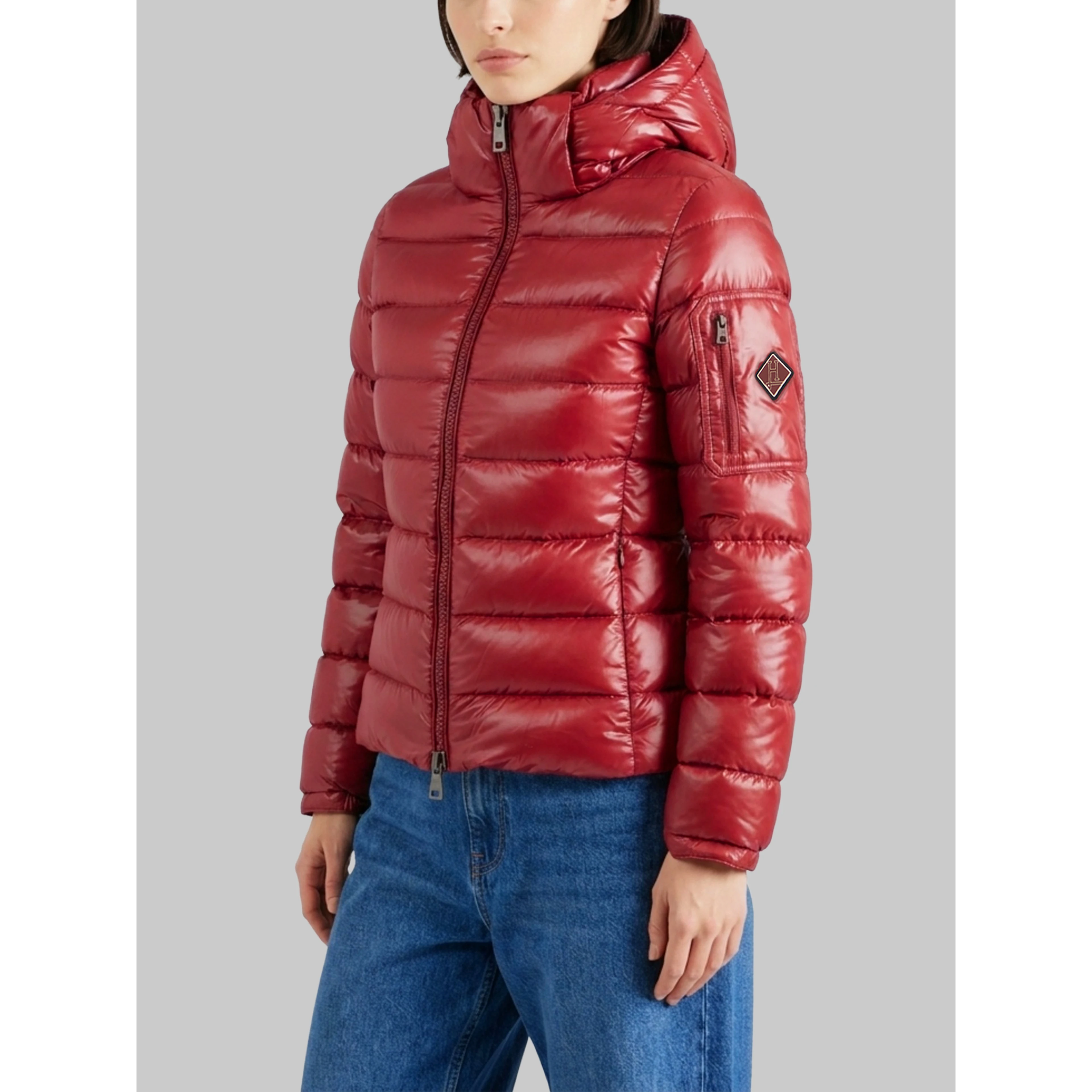 Burgundy short down jacket