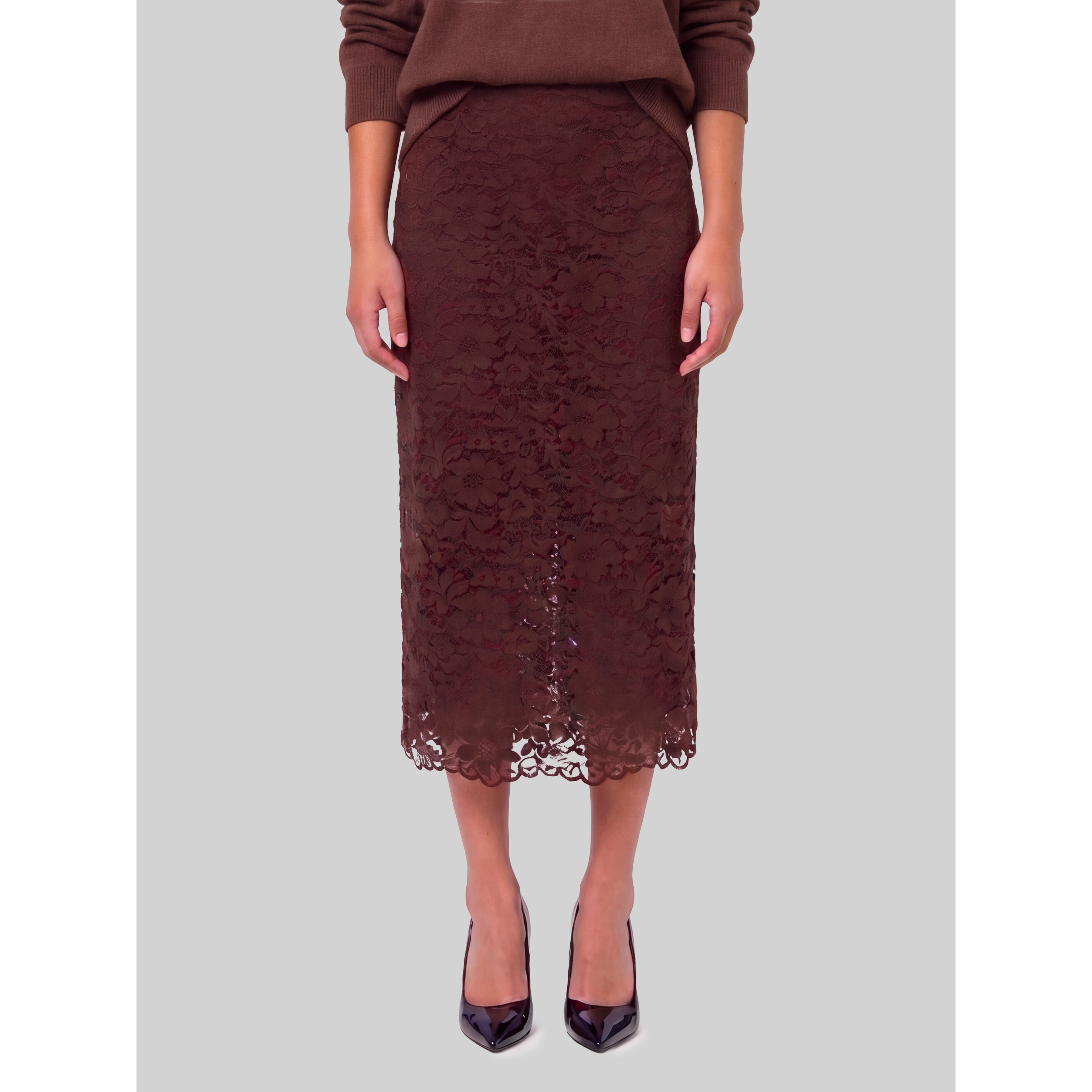 Brown lace midi skirt