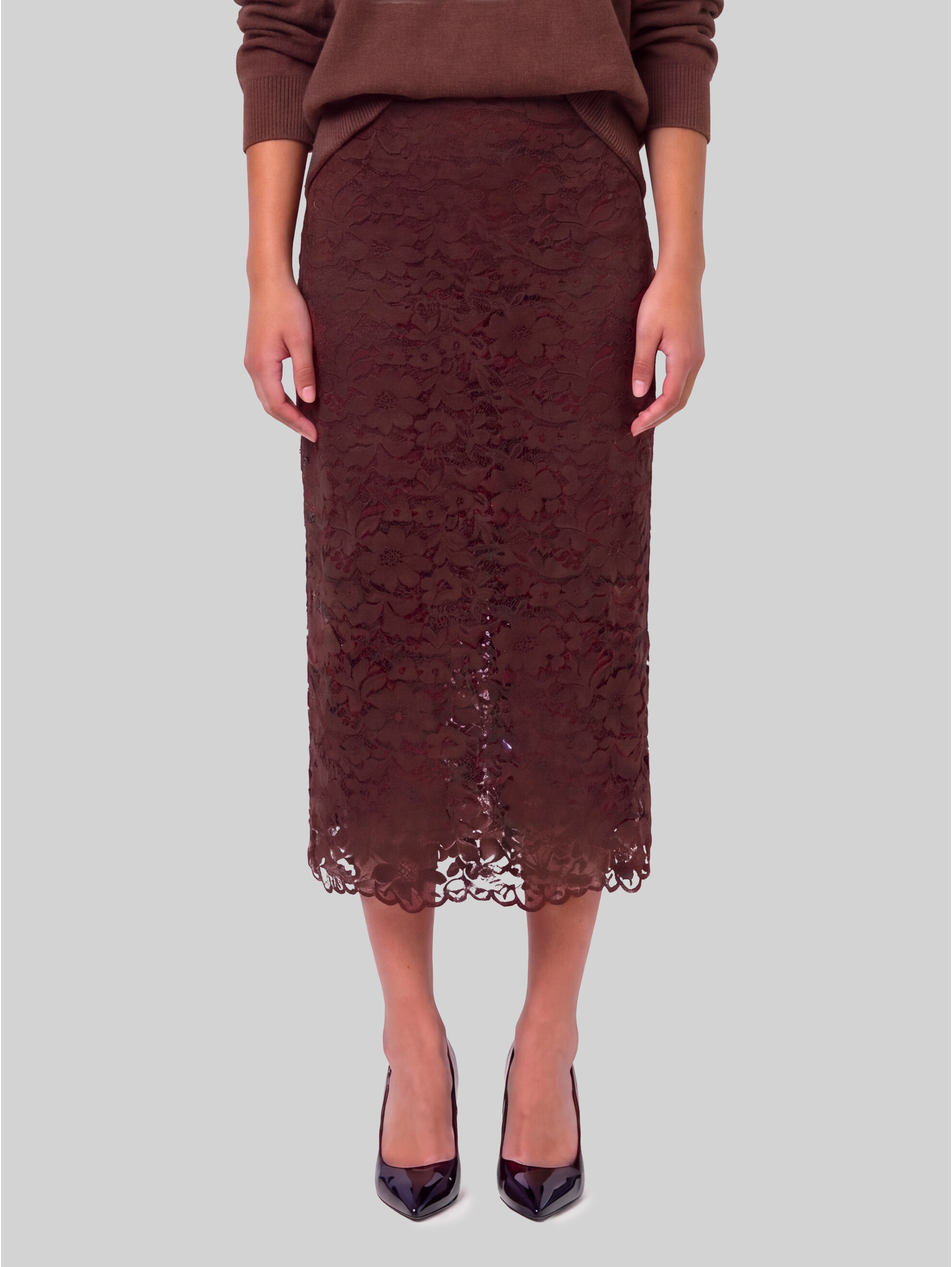 Brown lace midi skirt
