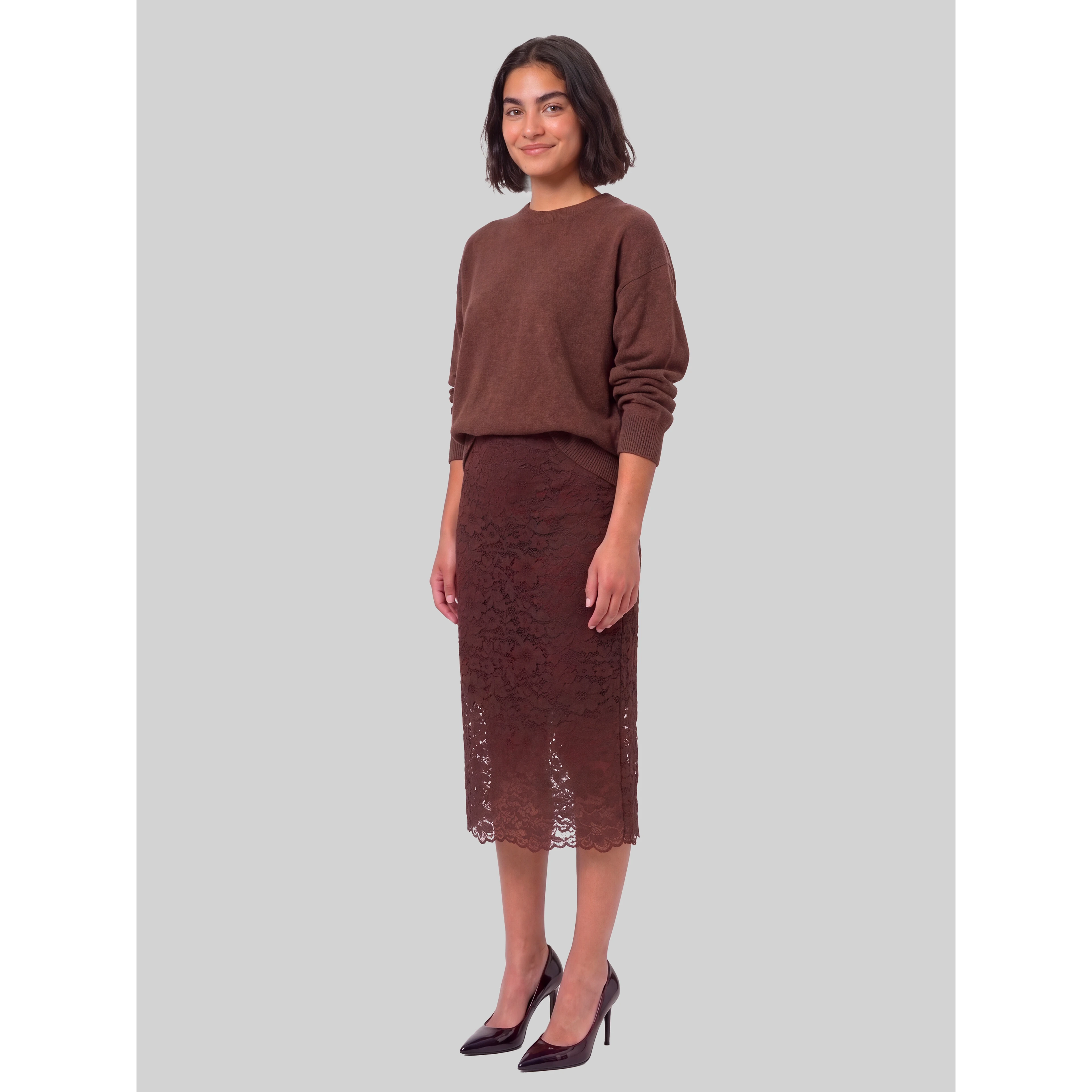 Brown lace midi skirt