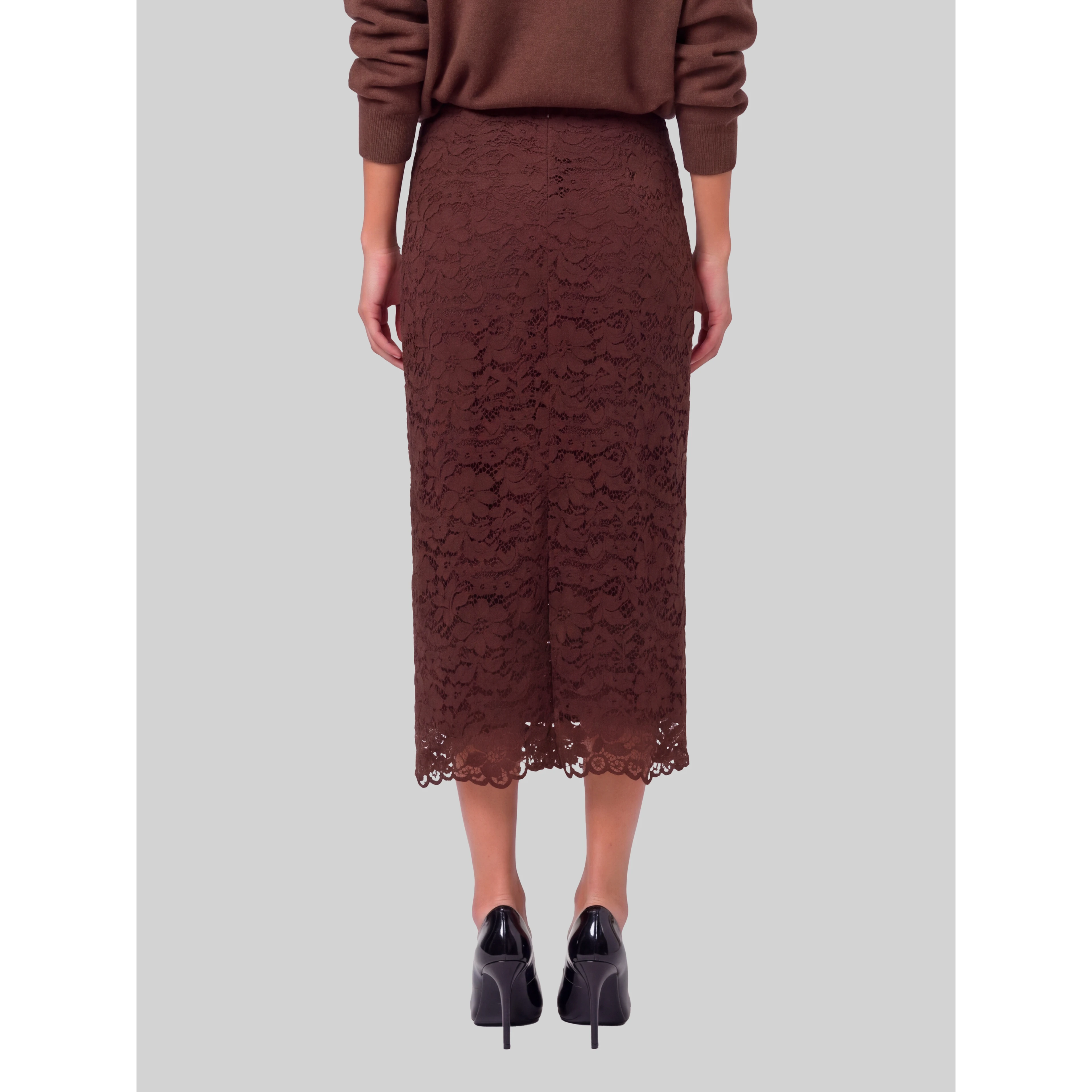 Brown lace midi skirt