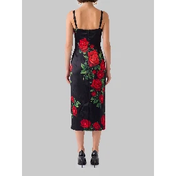 Midi dress in rose-print satin