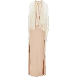 Enver Satin long dress with chiffon cape