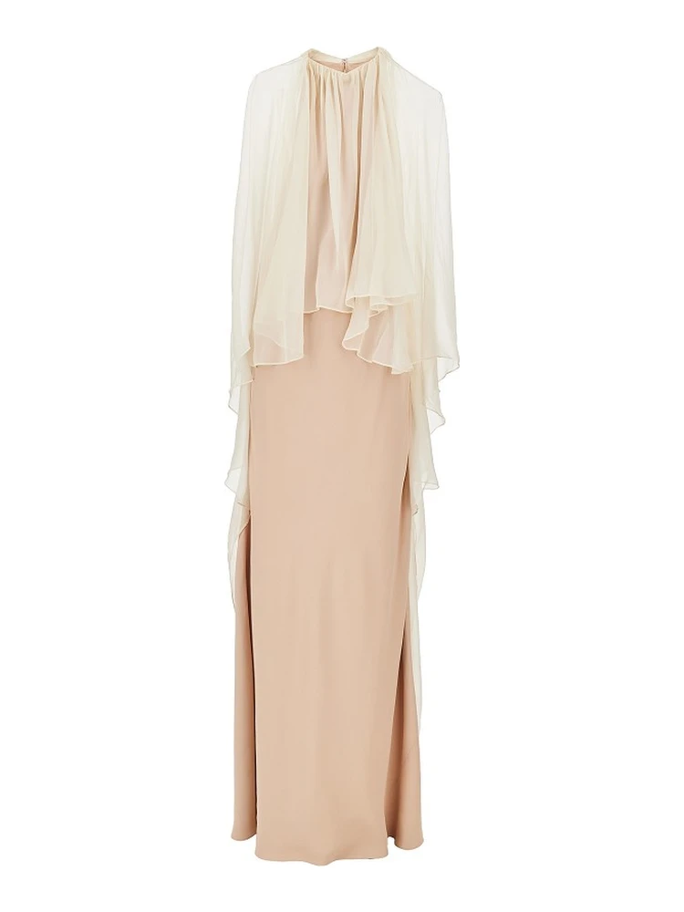 Enver Satin long dress with chiffon cape
