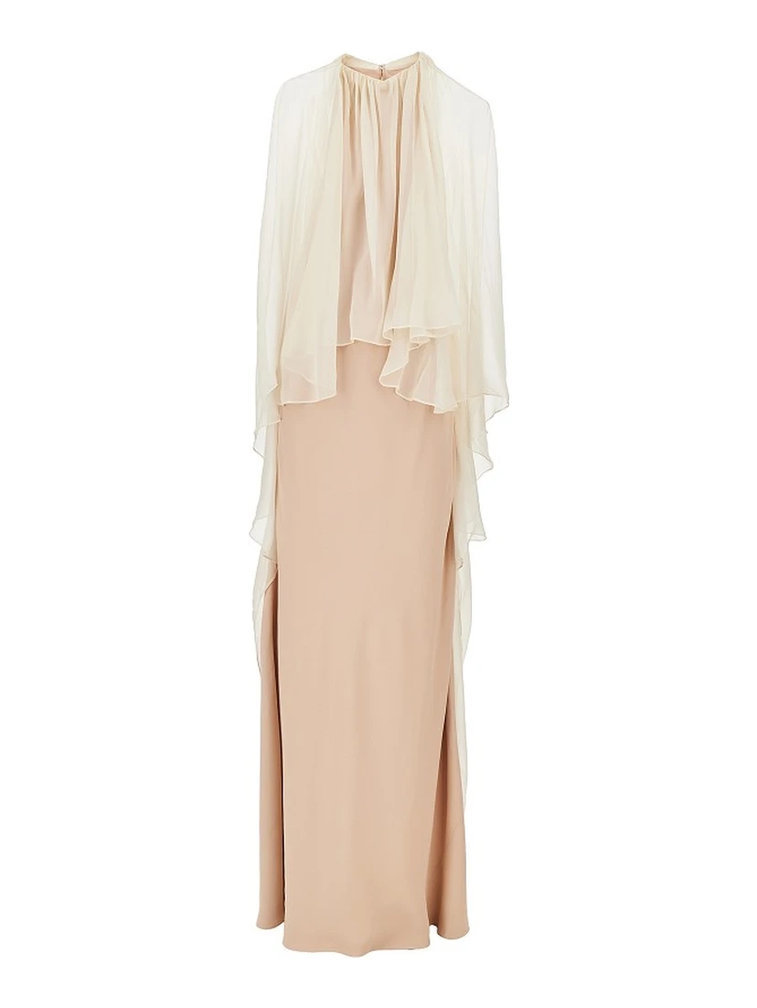 Enver Satin long dress with chiffon cape