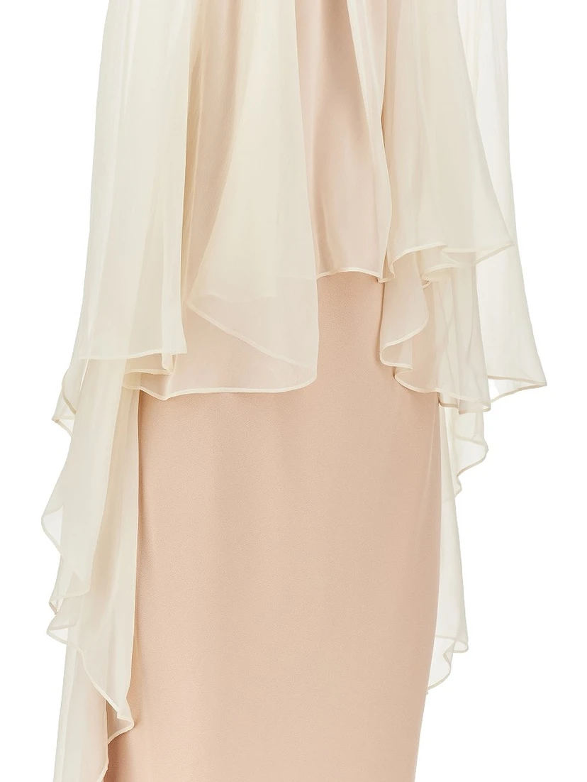 Enver Satin long dress with chiffon cape
