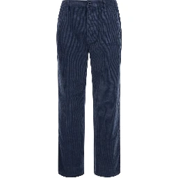 Velvet Pants with Pockets and Straight Hems in Blue for Men