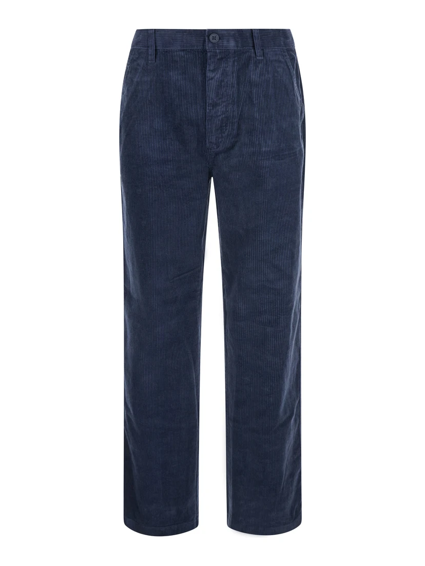 Velvet Pants with Pockets and Straight Hems in Blue for Men
