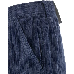 Velvet Pants with Pockets and Straight Hems in Blue for Men