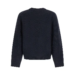 Oversized logo wool sweater with round neck and long sleeves, Black, Man