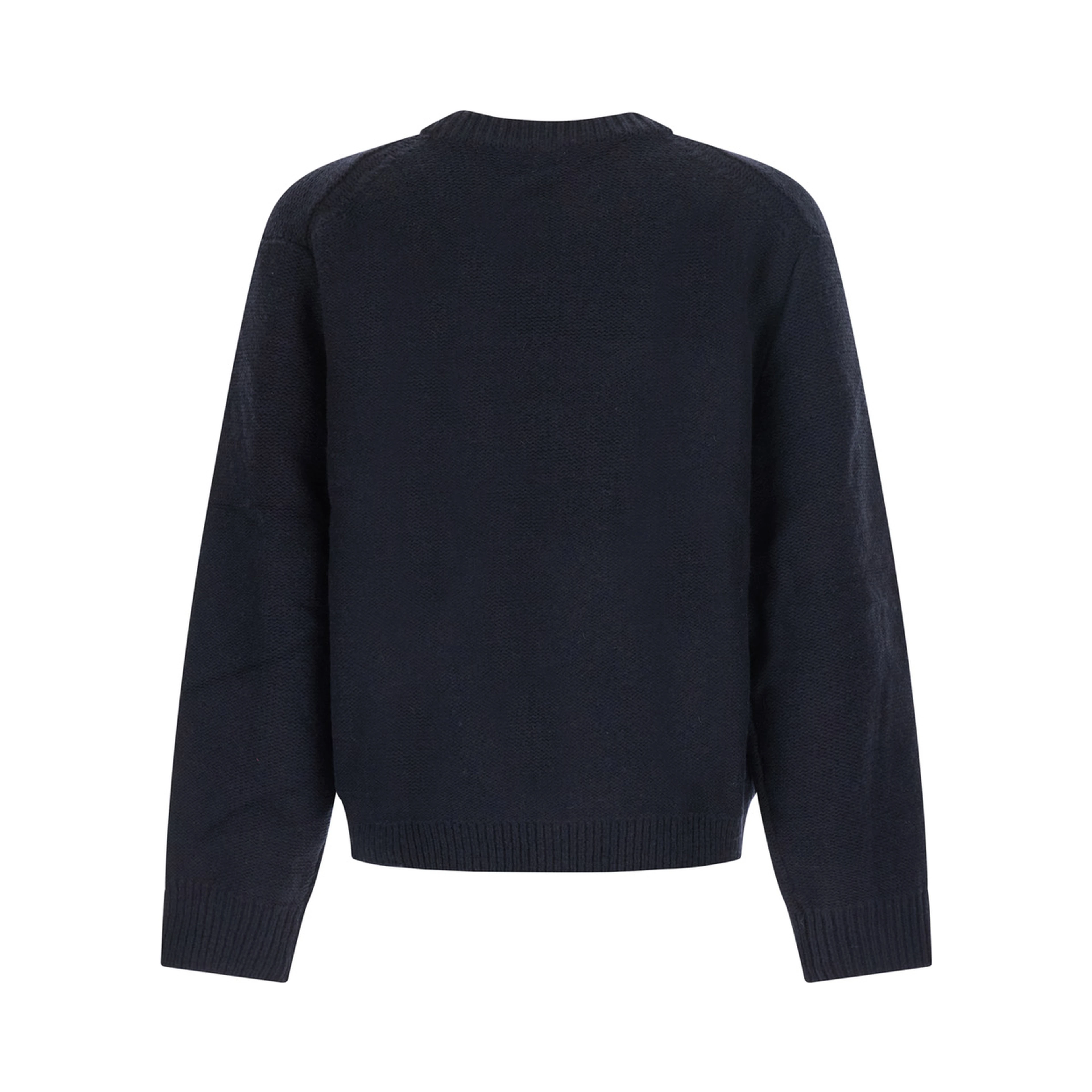 Oversized logo wool sweater with round neck and long sleeves, Black, Man