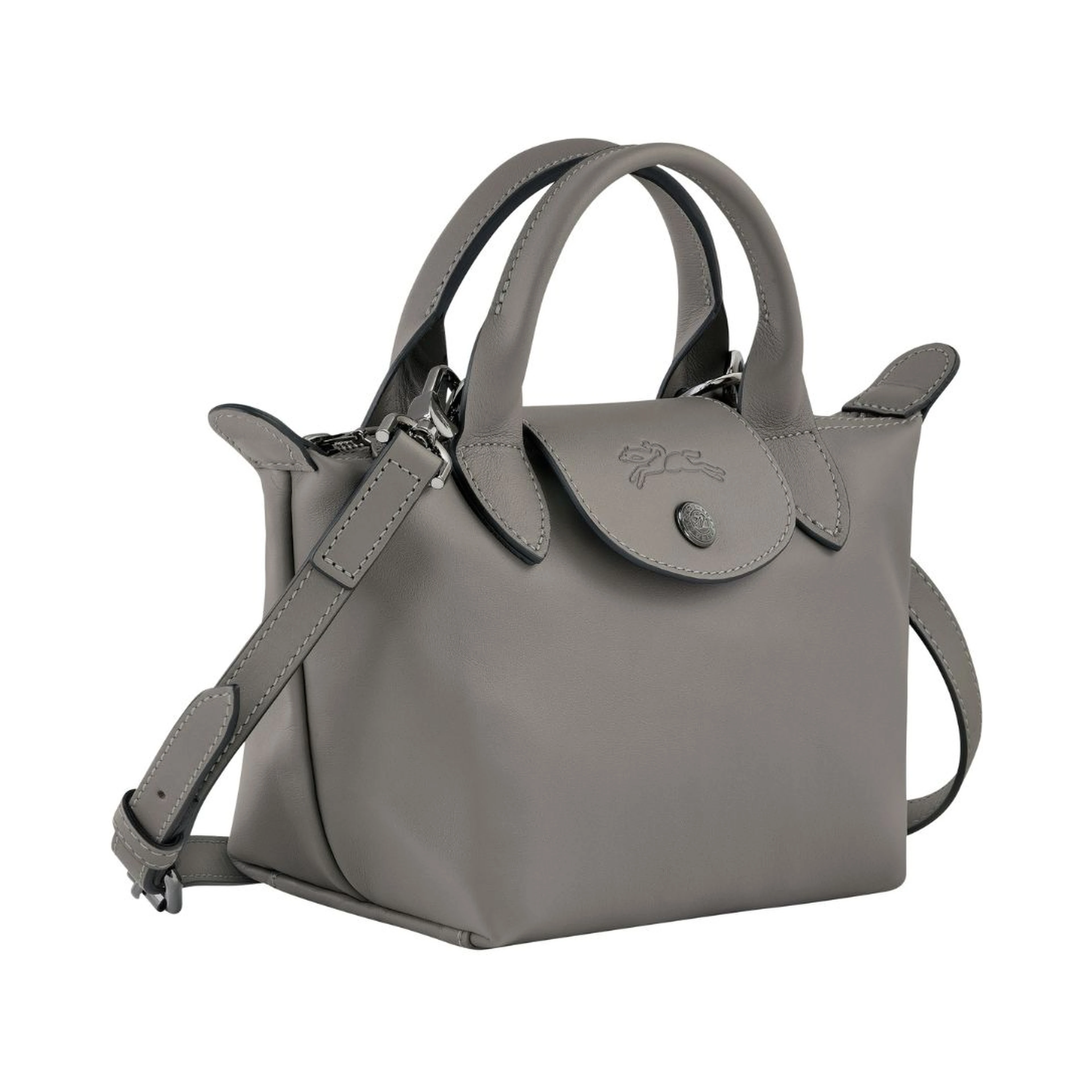 Crossbody bag Le Pliage Xtra with Engraved Logo on Front in Grey Leather for Women