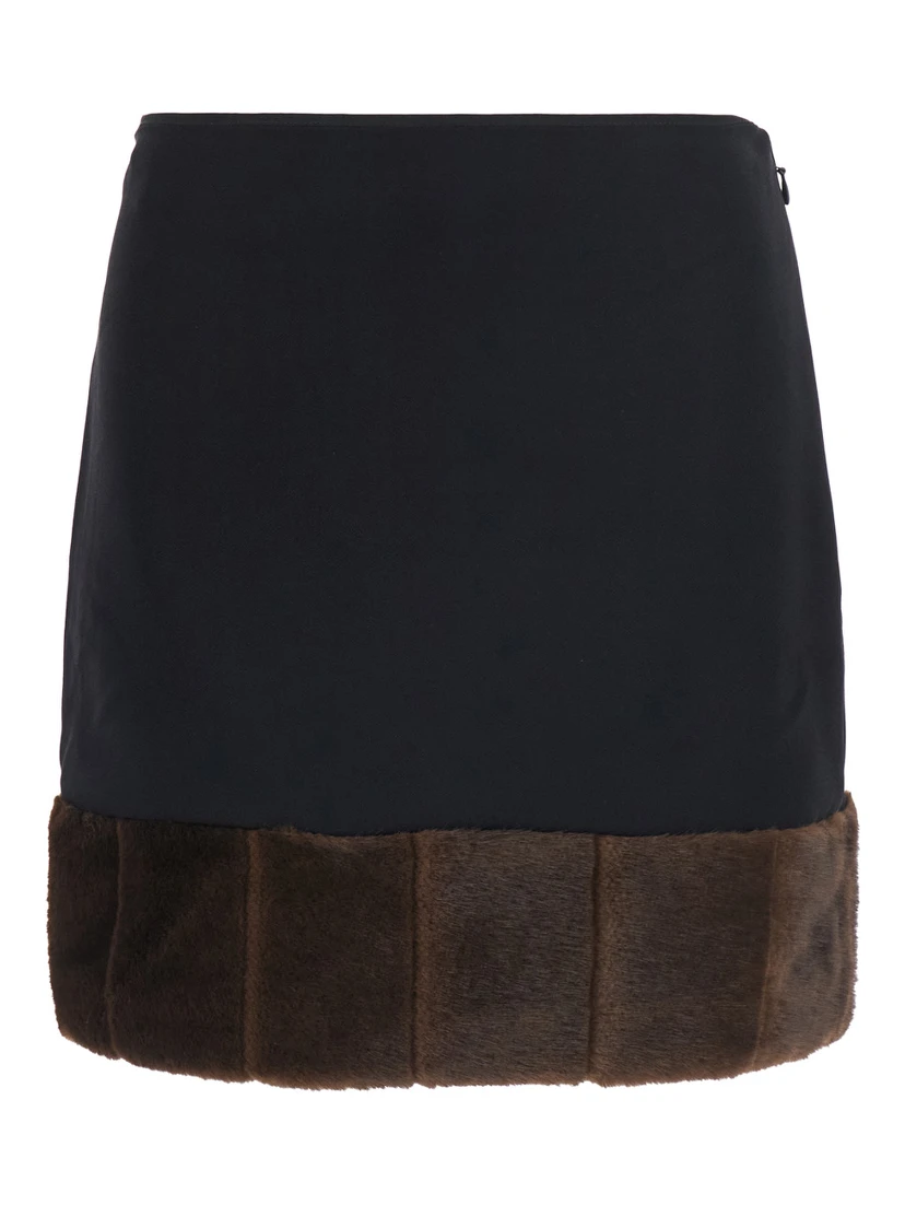 DUELLA Skirt in synthetic fur with recycled polyester composition and black color for women