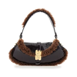 Shoulder Bag with Fur Piping in Brown