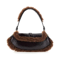 Shoulder Bag with Fur Piping in Brown
