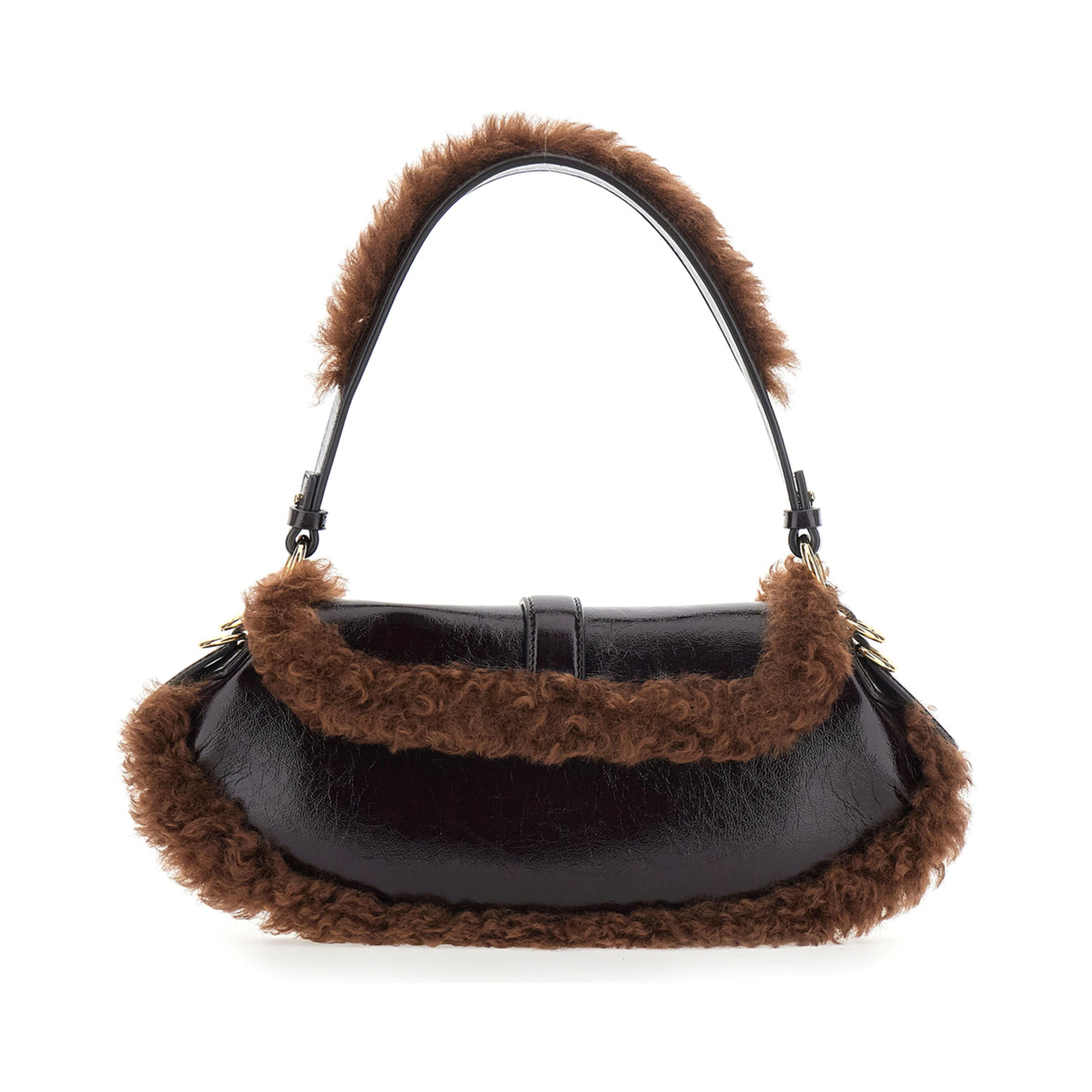 Shoulder Bag with Fur Piping in Brown