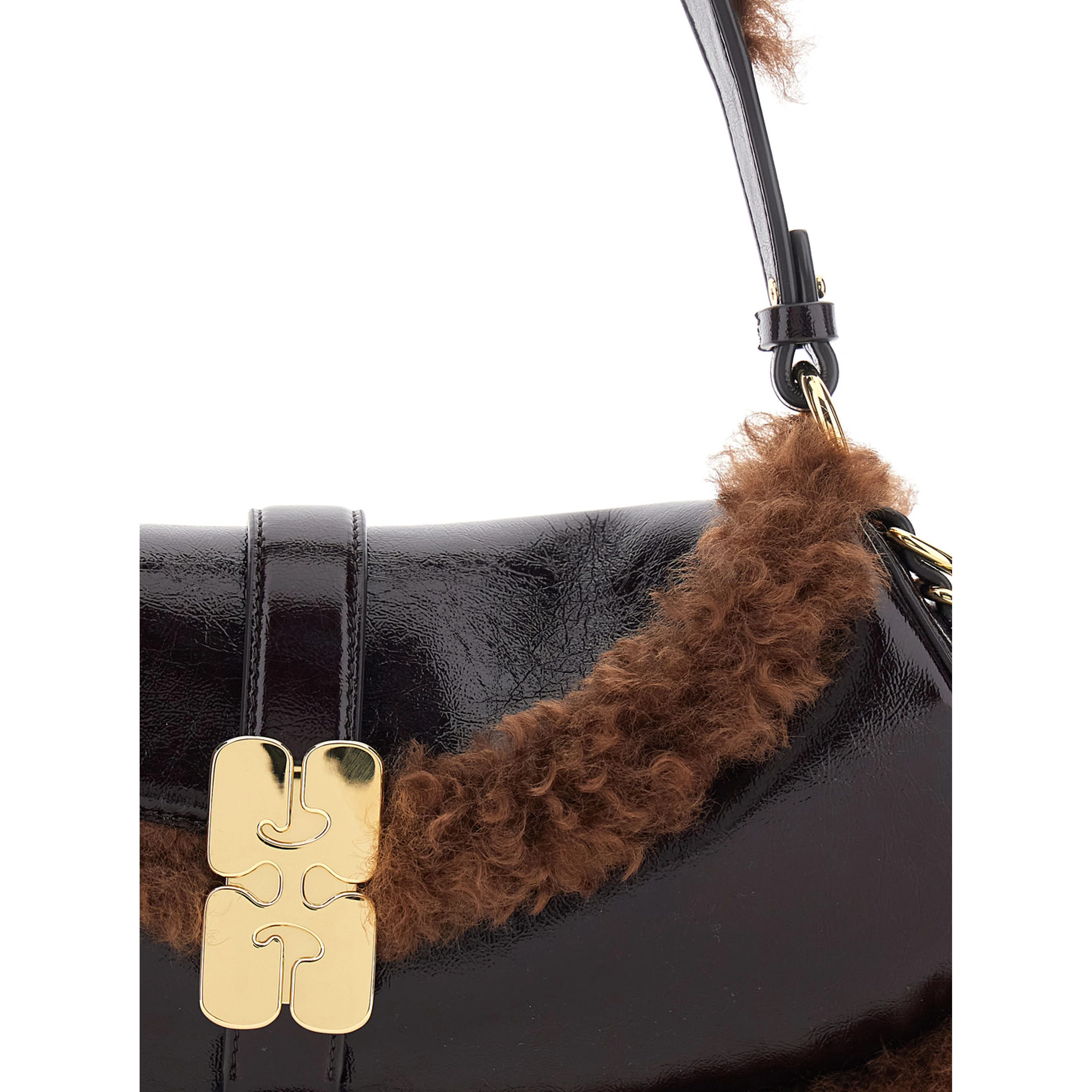 Shoulder Bag with Fur Piping in Brown