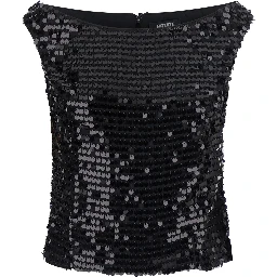 Off-shoulder top with sequins in black synthetic fabric for women
