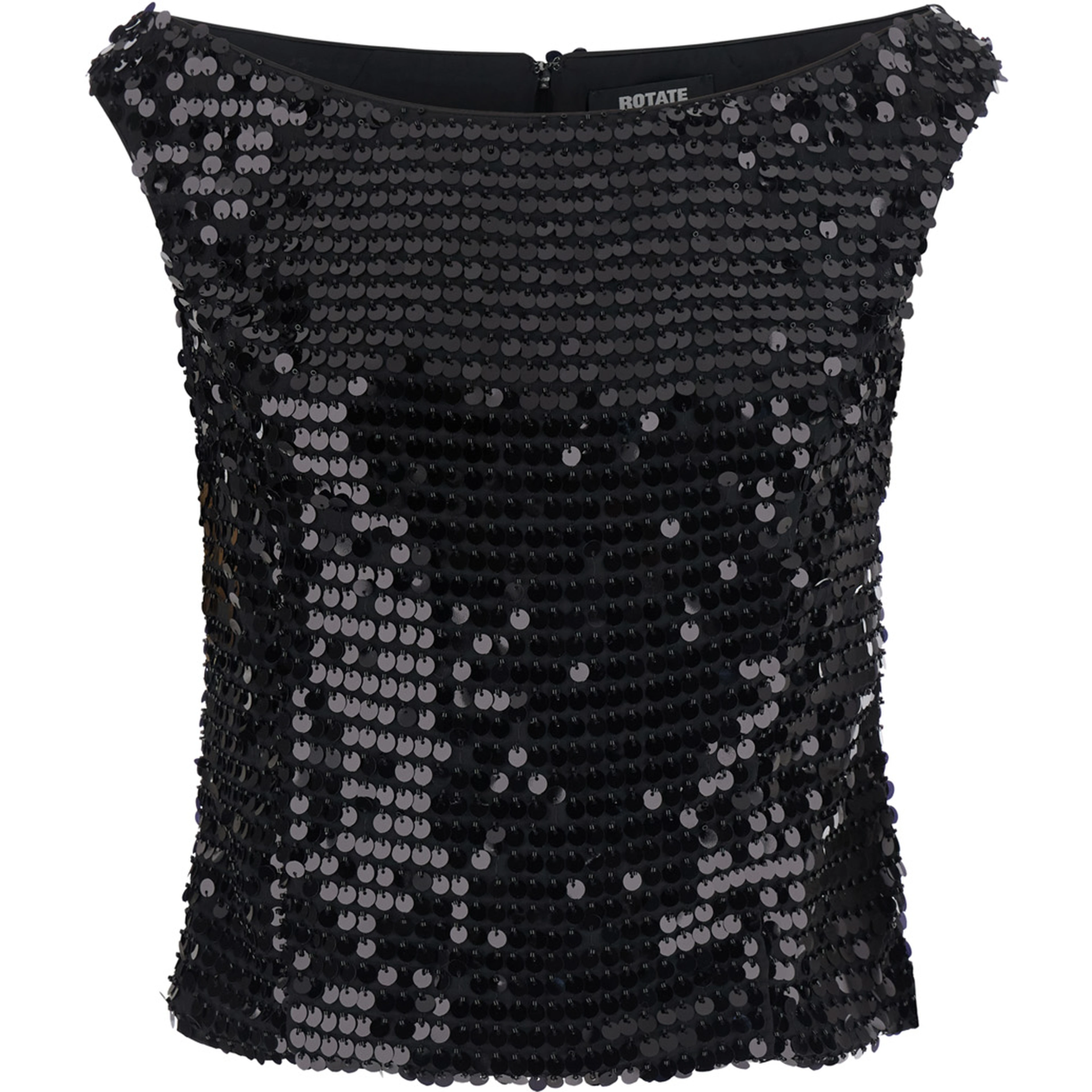 Off-shoulder top with sequins in black synthetic fabric for women