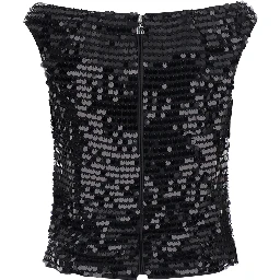 Off-shoulder top with sequins in black synthetic fabric for women
