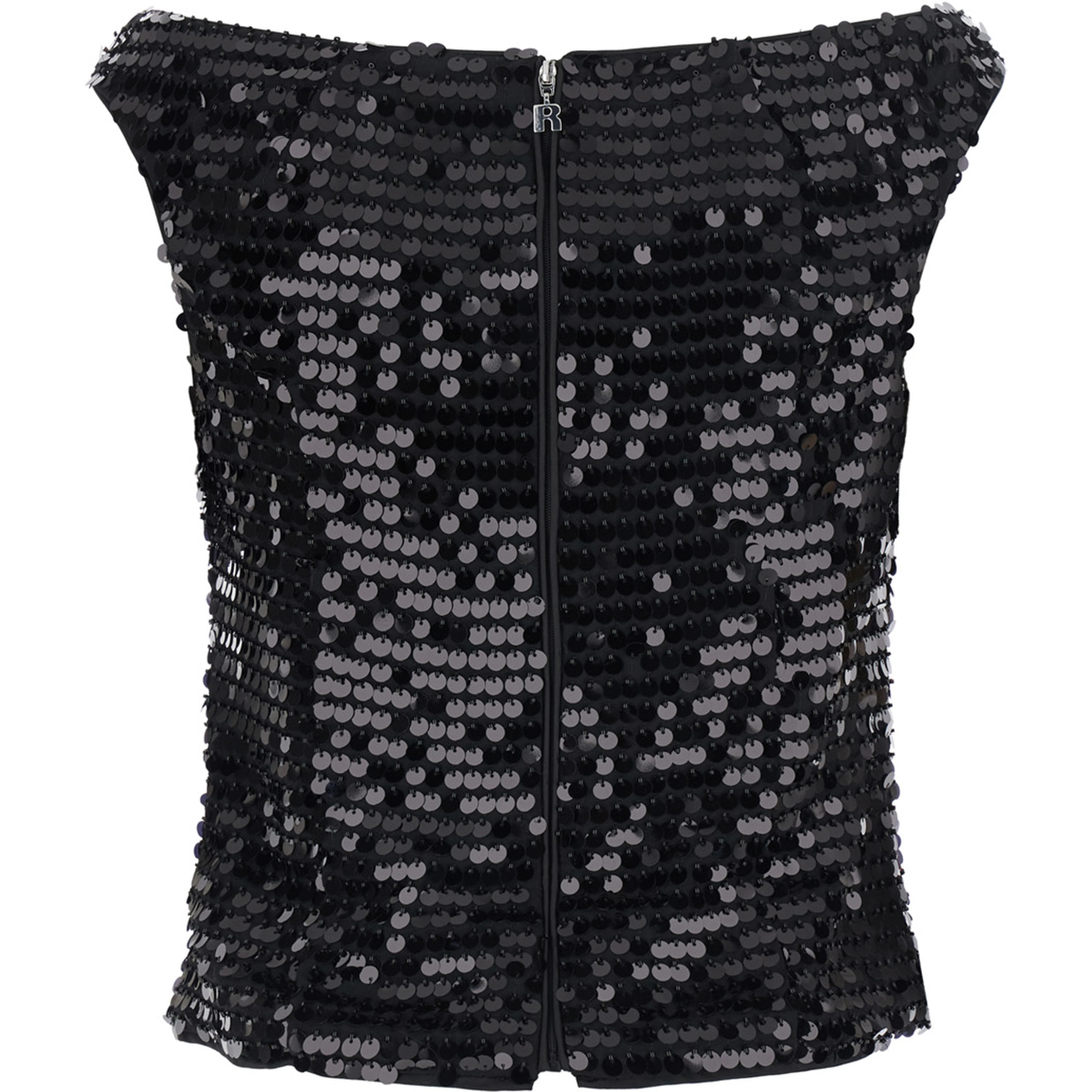 Off-shoulder top with sequins in black synthetic fabric for women