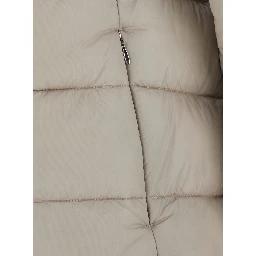 Long Down Jacket with Hood and Pockets, Tech Fabric, Beige, Women