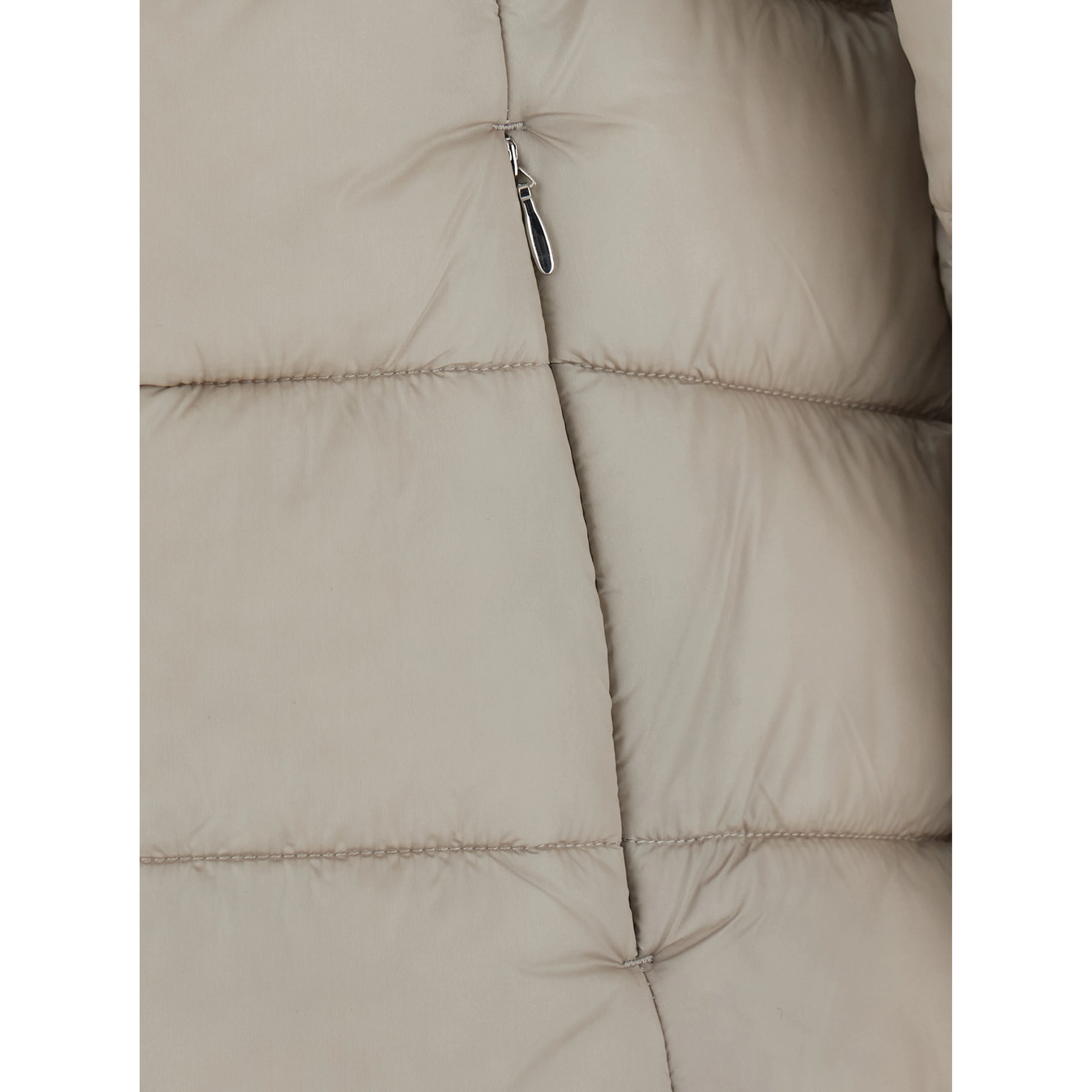 Long Down Jacket with Hood and Pockets, Tech Fabric, Beige, Women