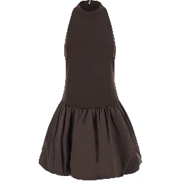 MINI PEPLUM DRESS with short sleeves and Tech Fabric Brown women