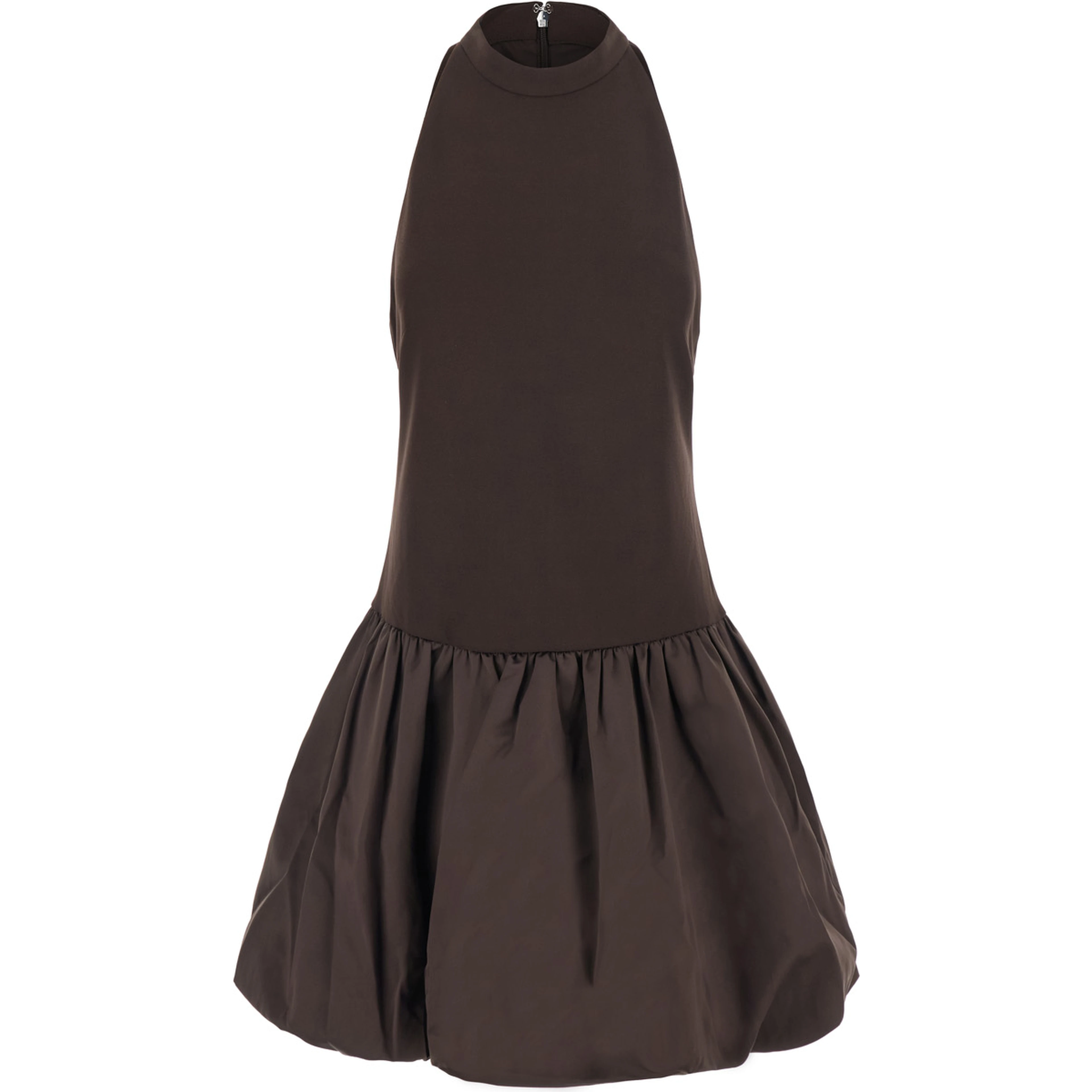 MINI PEPLUM DRESS with short sleeves and Tech Fabric Brown women